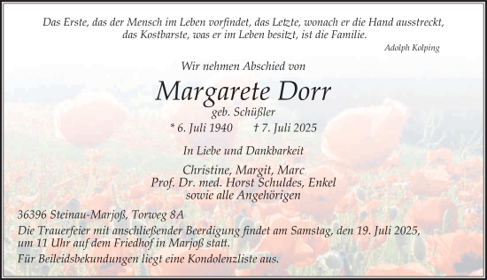 Traueranzeige von Margarete Dorr von FZ