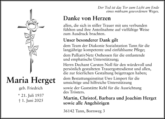Traueranzeige von Maria Herget von FZ