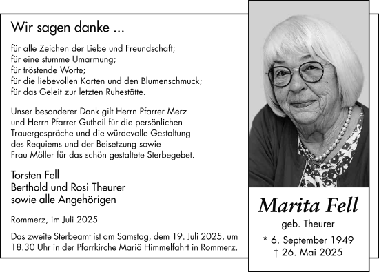 Traueranzeige von Marita Fell von FZ