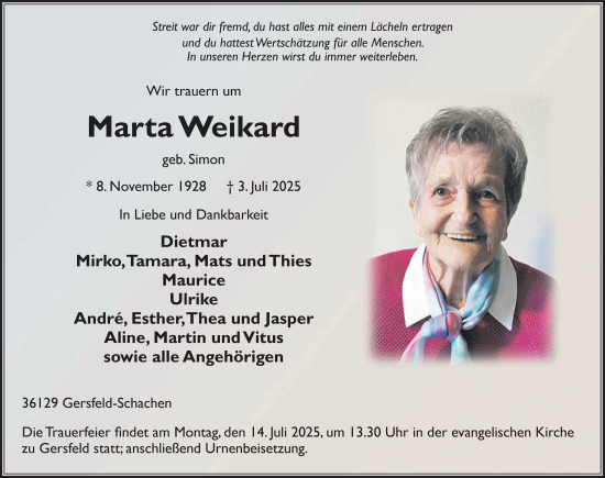 Traueranzeige von Marta Weikard von FZ
