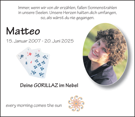 Traueranzeige von Matteo Diegelmann von FZ