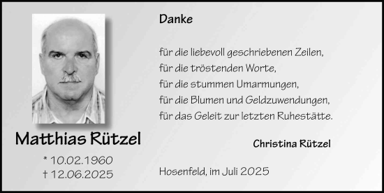 Traueranzeige von Matthias Rützel von FZ
