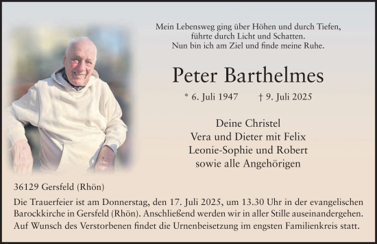 Traueranzeige von Peter Barthelmes von FZ