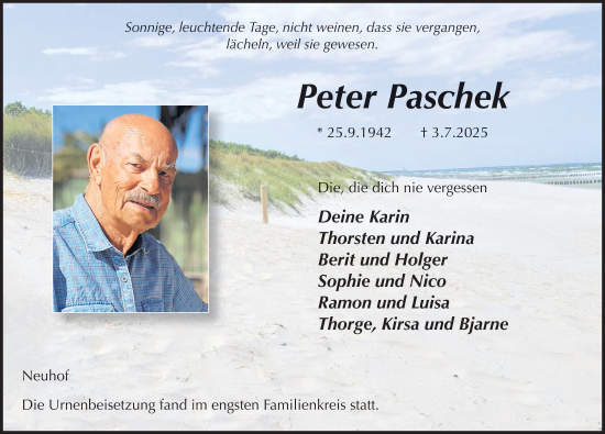 Traueranzeige von Peter Paschek von FZ