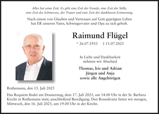 Traueranzeige von Raimund Flügel von FZ