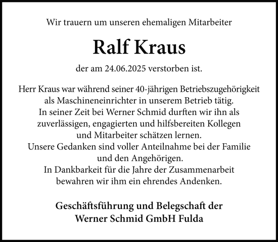 Traueranzeige von Ralf Kraus von FZ