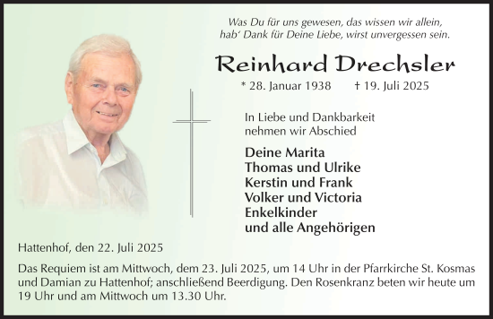 Traueranzeige von Reinhard Drechsler von FZ