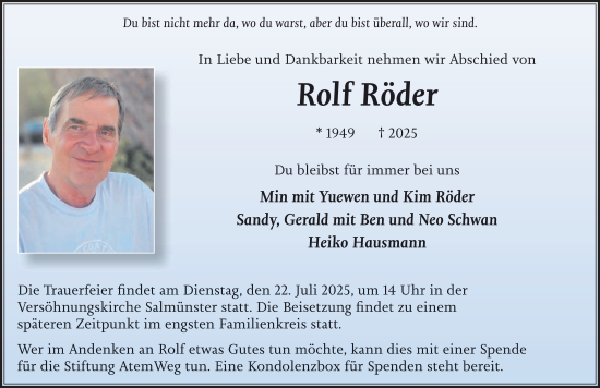 Traueranzeige von Rolf Röder von FZ