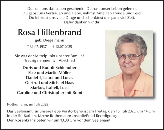Traueranzeige von Rosa Hillenbrand von FZ