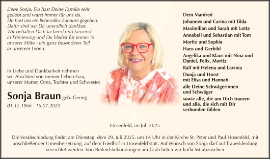 Traueranzeige von Sonja Braun von FZ
