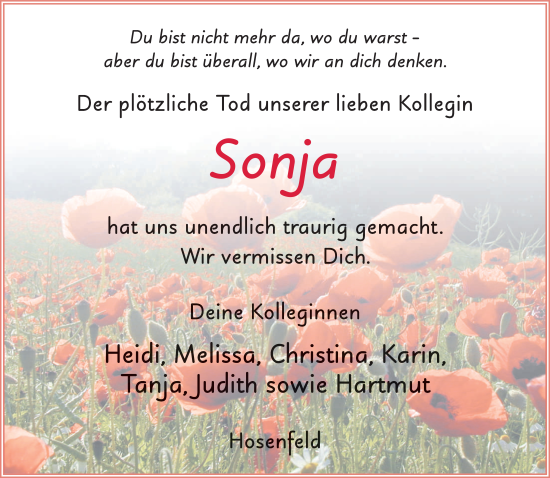 Traueranzeige von Sonja Braun von FZ