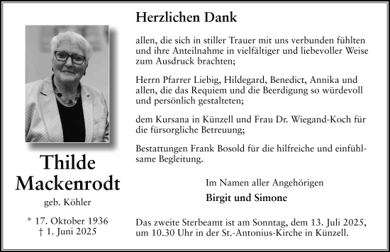 Traueranzeige von Thilde Mackenrodt von FZ