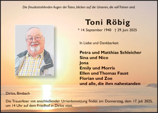 Traueranzeige von Toni Röbig von FZ