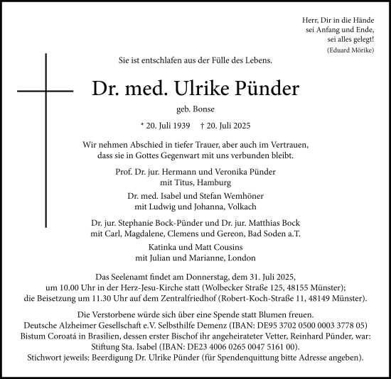 Traueranzeige von Ulrike Pünder von FZ