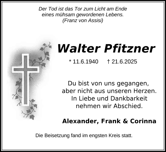 Traueranzeige von Walter Pfitzner von FZ