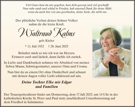 Traueranzeige von Waltraud Kalms von FZ