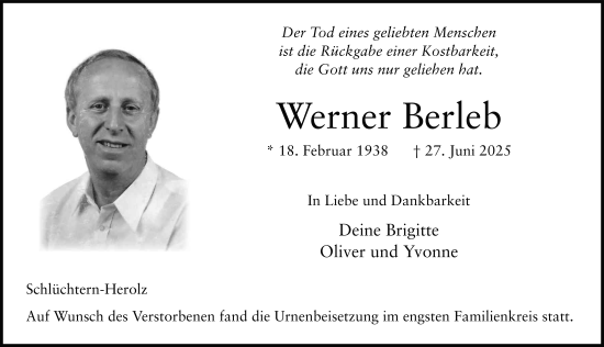 Traueranzeige von Werner Berleb von FZ