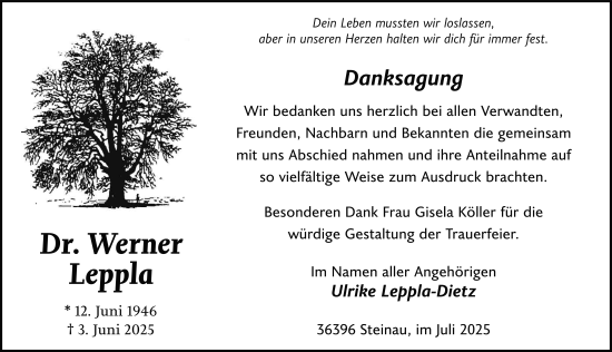 Traueranzeige von Werner Leppla von FZ