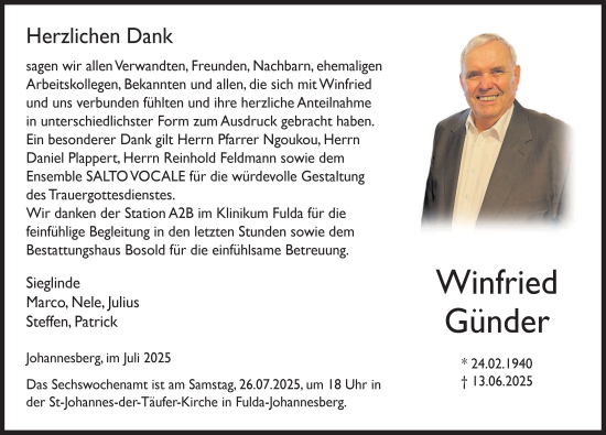 Traueranzeige von Winfried Günder von FZ