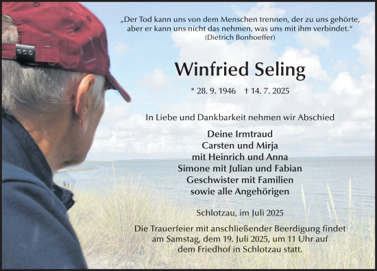 Traueranzeige von Winfried Seling von FZ