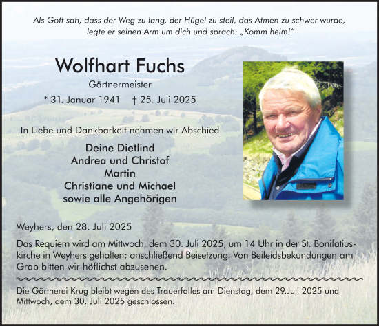 Traueranzeige von Wolfhart Fuchs von FZ