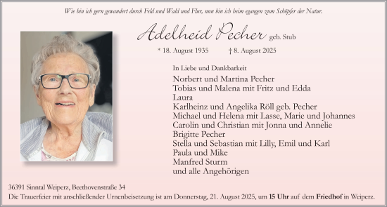 Traueranzeige von Adelheid Pecher von FZ
