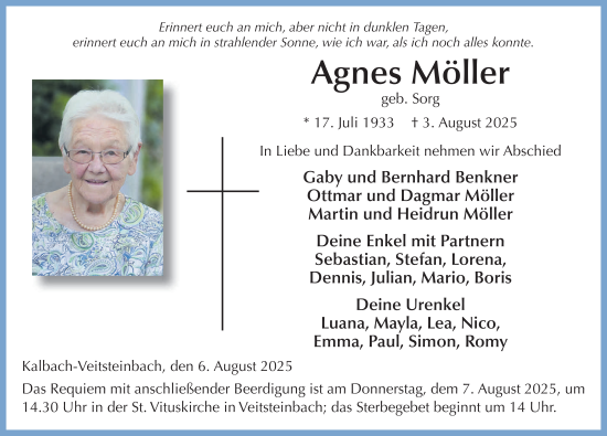 Traueranzeige von Agnes Möller von FZ