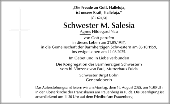 Traueranzeige von Agnes Hildegard Nau von FZ