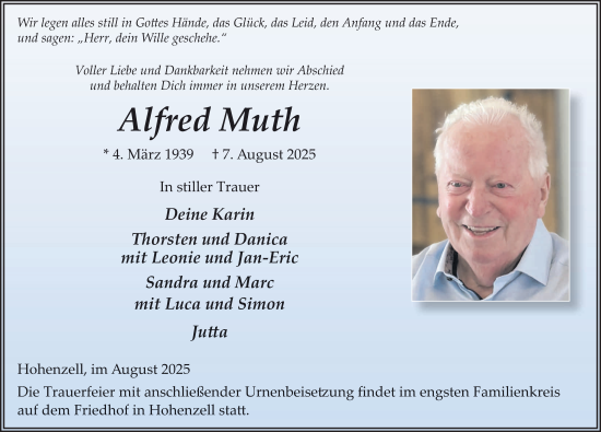Traueranzeige von Alfred Muth von FZ