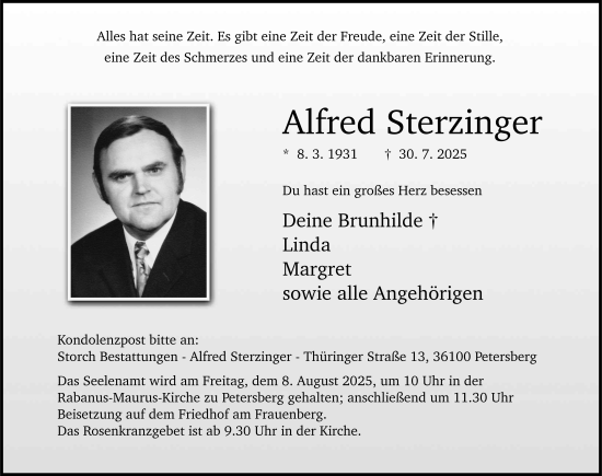 Traueranzeige von Alfred Sterzinger von FZ