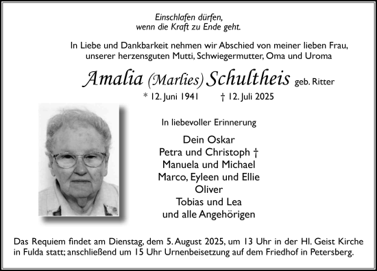 Traueranzeige von Amalia Schultheis von FZ