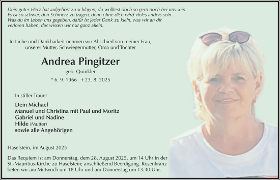 Traueranzeige von Andrea Pingitzer von FZ