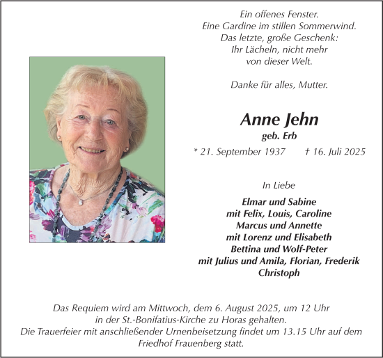 Traueranzeige von Anne Jehn von FZ