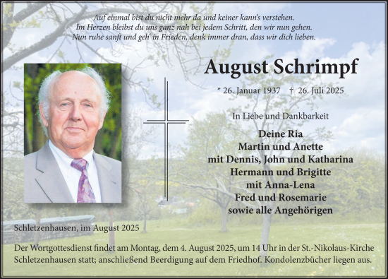 Traueranzeige von August Schrimpf von FZ
