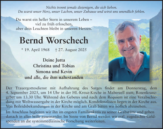 Traueranzeige von Bernd Worschech von FZ