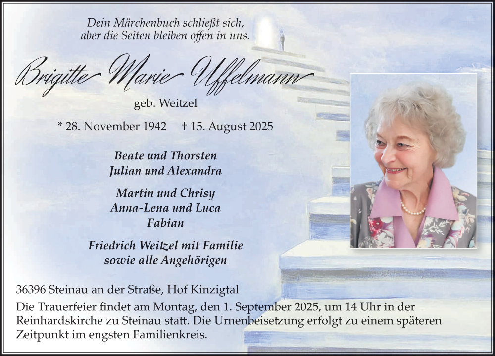  Traueranzeige für Brigitte Uffelmann vom 23.08.2025 aus FZ