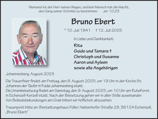 Traueranzeige von Bruno Ebert von FZ