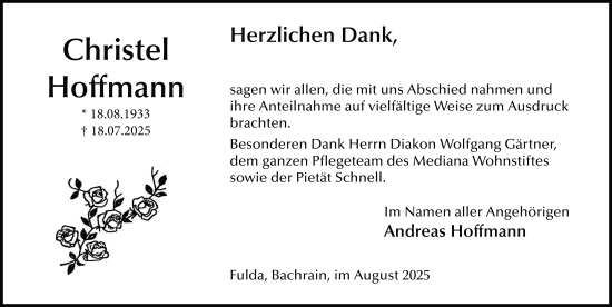 Traueranzeige von Christel Hoffmann von FZ