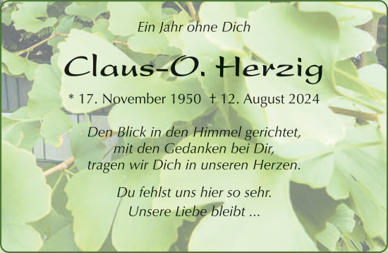 Traueranzeige von Claus Herzig von FZ