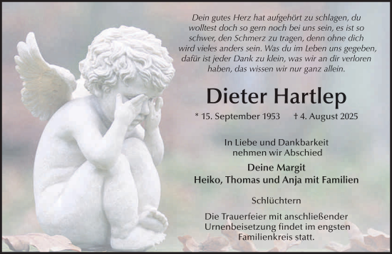 Traueranzeige von Dieter Hartlep von FZ
