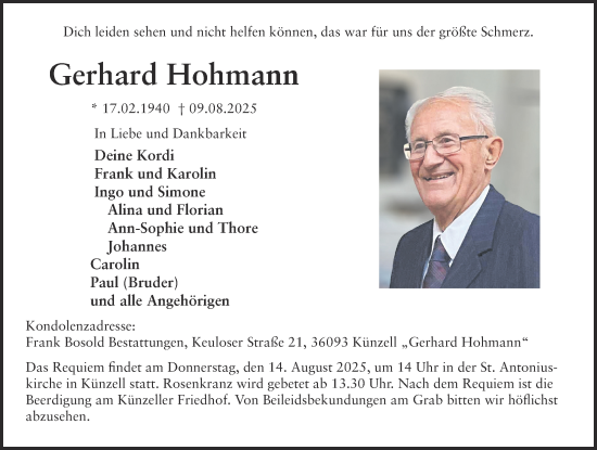 Traueranzeige von Gerhard Hohmann von FZ