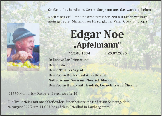 Traueranzeige von Edgar Noe von FZ