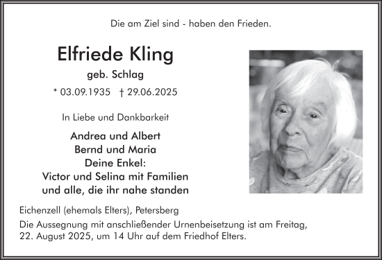 Traueranzeige von Elfriede Kling von FZ