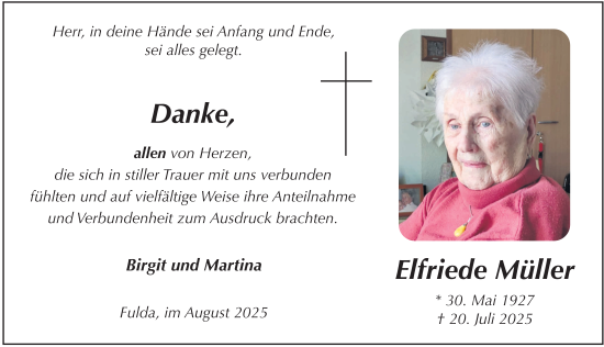 Traueranzeige von Elfriede Müller von FZ