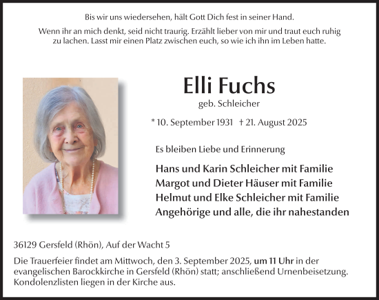 Traueranzeige von Elli Fuchs von FZ