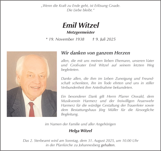 Traueranzeige von Emil Witzel von FZ