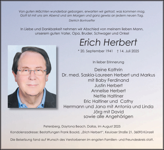 Traueranzeige von Erich Herbert von FZ