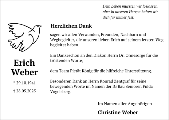 Traueranzeige von Erich Weber von FZ