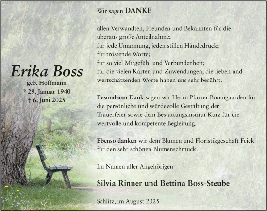 Traueranzeige von Erkia Boß von FZ