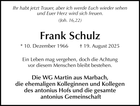 Traueranzeige von Frank Schulz von FZ
